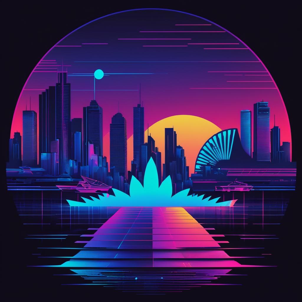 Cyberpunk Sydney Harbor Music Festival Design