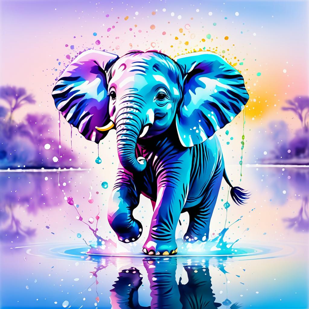 Whimsical Baby Elephant in Watercolors