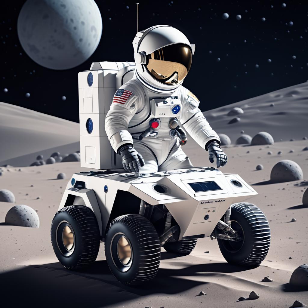 Brave Astronaut on Lunar Rover Adventure