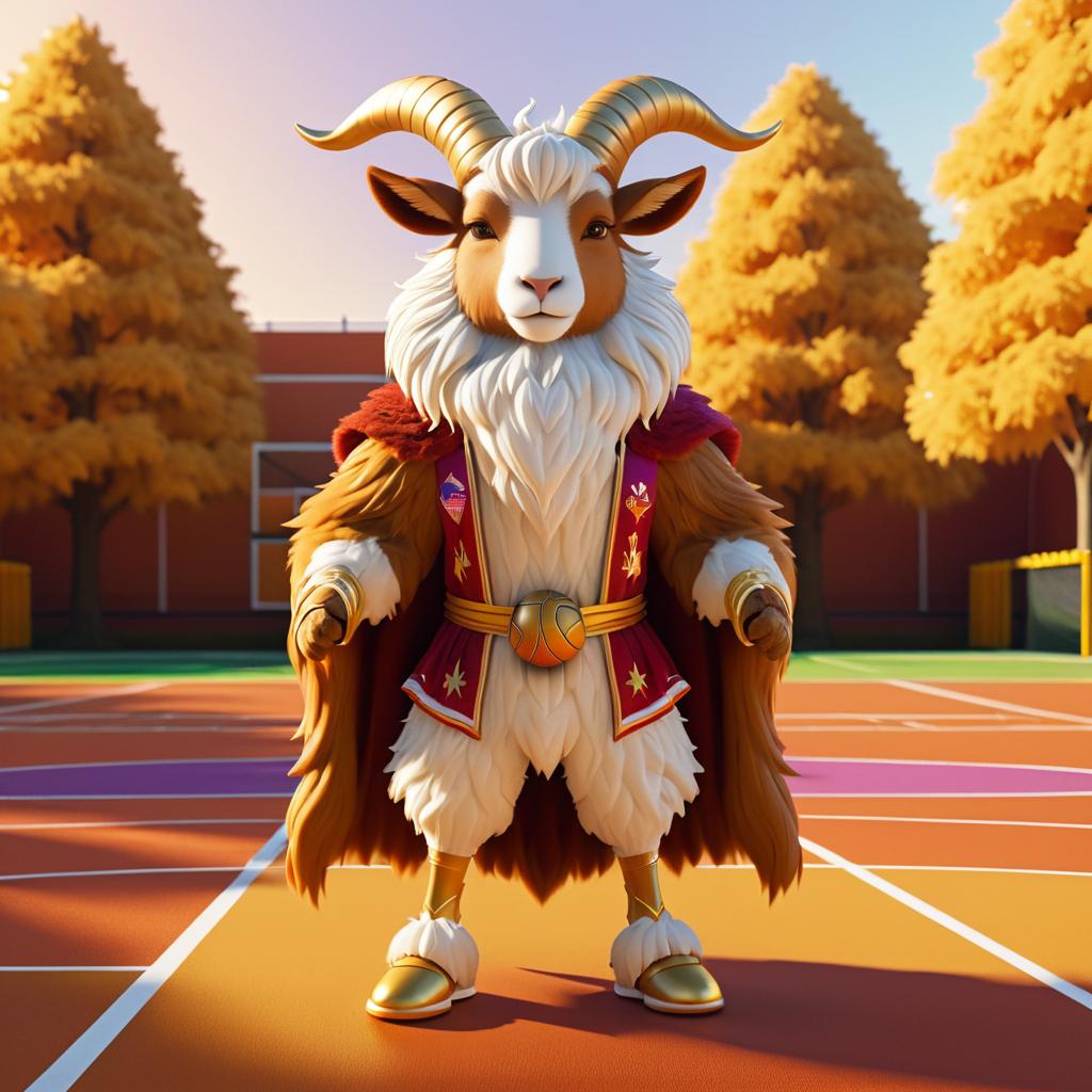 Regal Goat on a Basketball Court