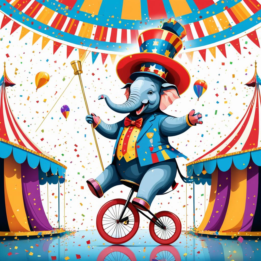 Elephant Unicycle Circus Comedy Illustration