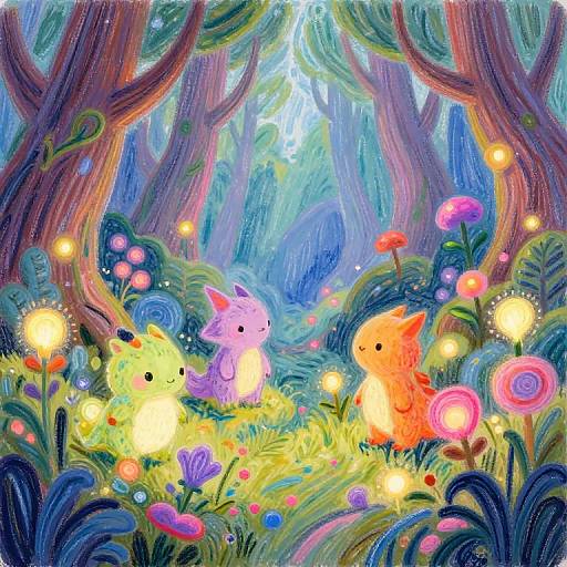 Whimsical Crayon Fantasy Forest