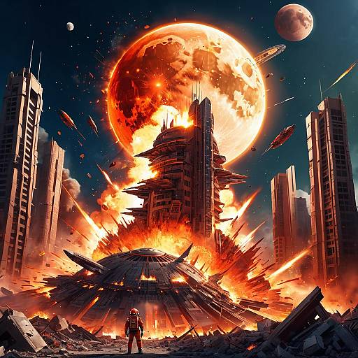 Futuristic City Explosion at Cosmic Scale