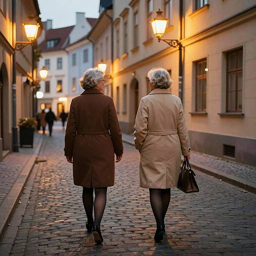 Elderly Women Exploring Quaint Street