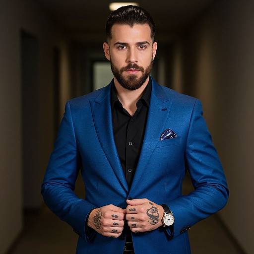 Confident Young Man in Blue Suit