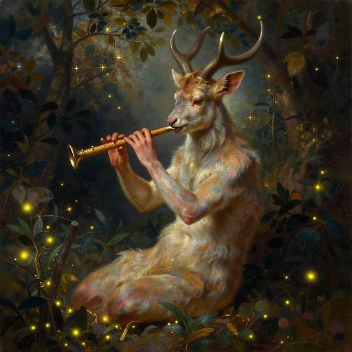 Gentle Faun Playing Flute in Glade