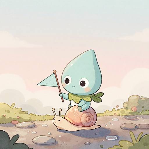 Whimsical Alien Riding a Pastel Snail