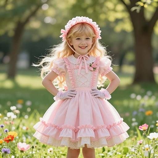 Whimsical Blonde Girl in Pink Meadow
