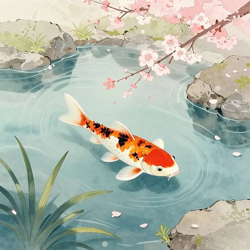 Serene Koi Fish in Japanese Garden