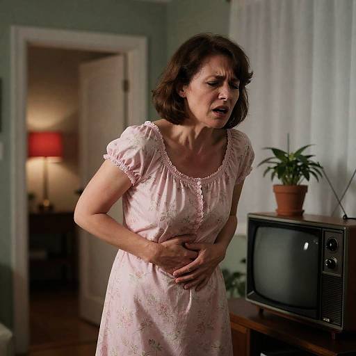 Middle-Aged Woman in Distress at Home