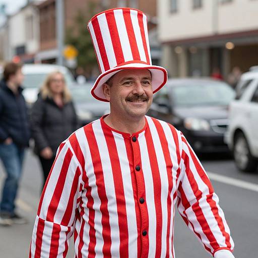 Festive Man in Red and White Stripes