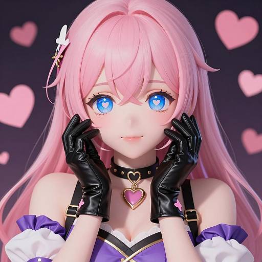 Anime Girl with Pink Hair and Heart Highlights