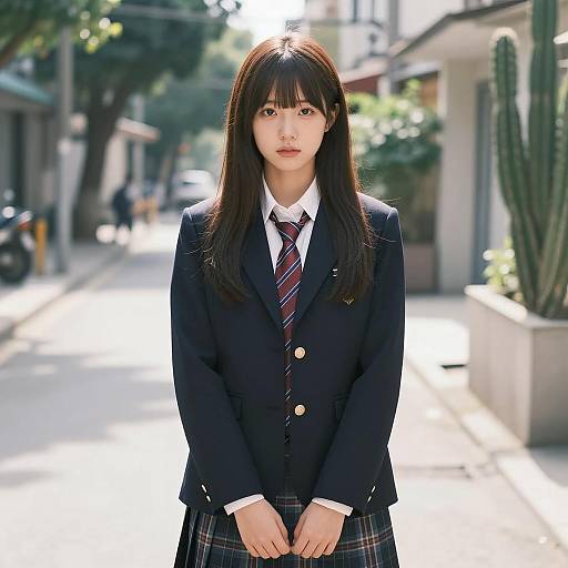 Sunlit Schoolgirl in Urban Setting