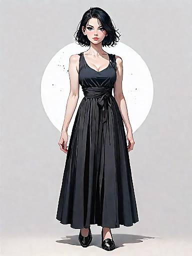 Realistic Woman in Minimalist Grey Dress