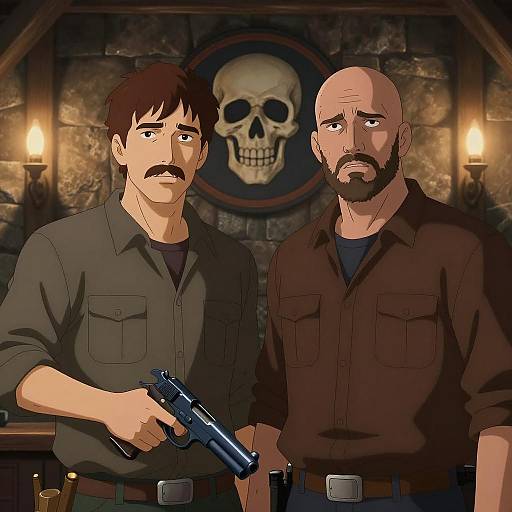 Tense Encounter in Dimly Lit Room