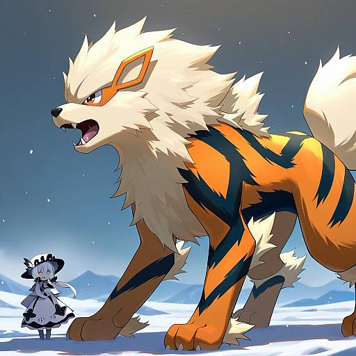 Illustration of Arcanine, pokemon in the style of Qixia