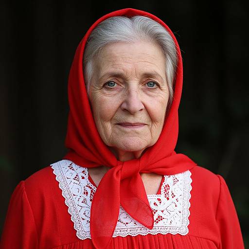 Elderly Woman in Red Dress