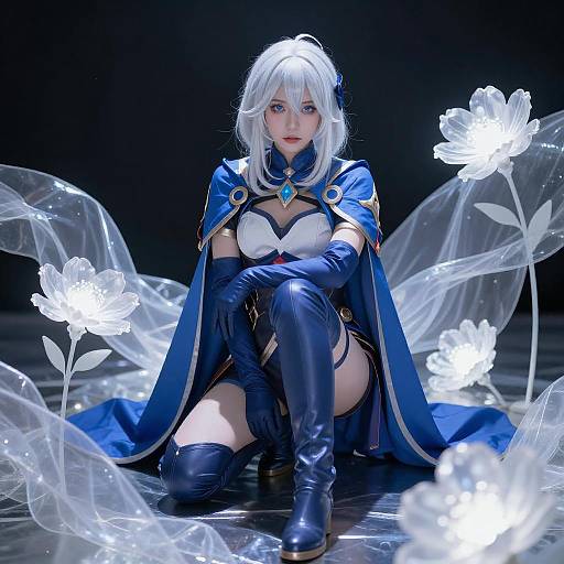 Ethereal White-Haired Woman Portrait