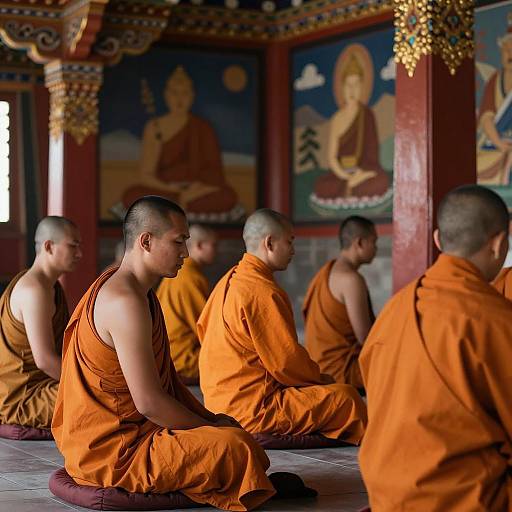 Buddhist Monks Meditating in Temple