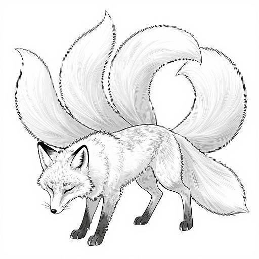 Elegant Nine-Tailed Fox Illustration