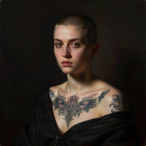 Tenebristic Portrait of Tattooed Woman