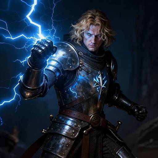 Steampunk Paladin with Blue Lightning