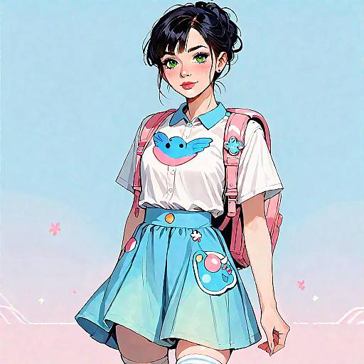 High-Quality Anime Girl with Backpack