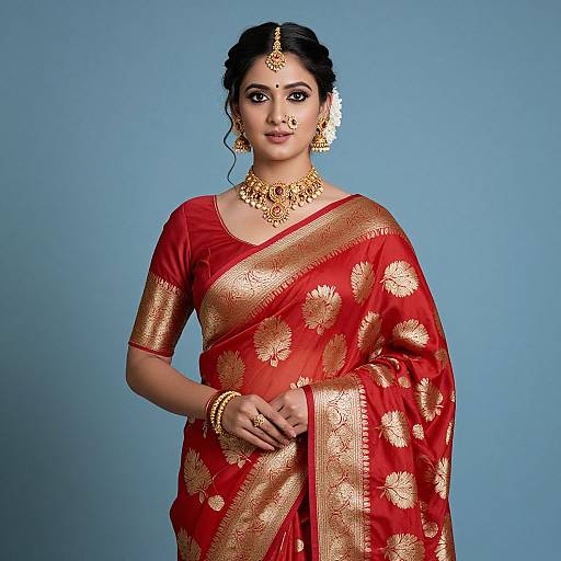 Elegant Indian Woman in Red Saree