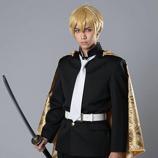 Serious Young Man in Japanese School Uniform