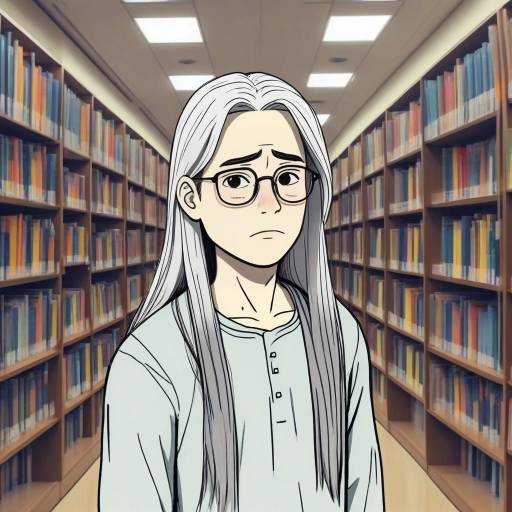 Anime girl with glasses in library