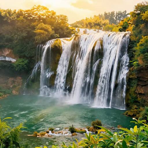 Golden Waterfall in Vibrant Nature