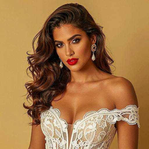 Elegant Woman in White Lace Dress