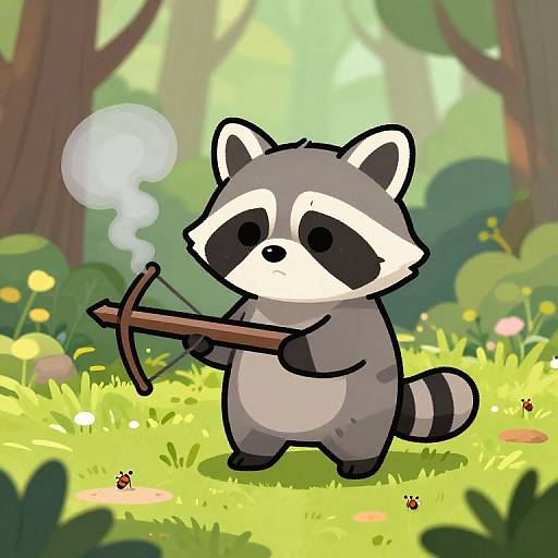 Raccoon with Crossbow in Forest