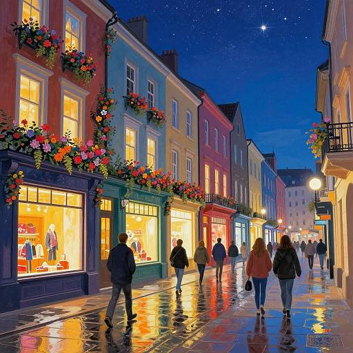 Vibrant Nighttime European Street Scene