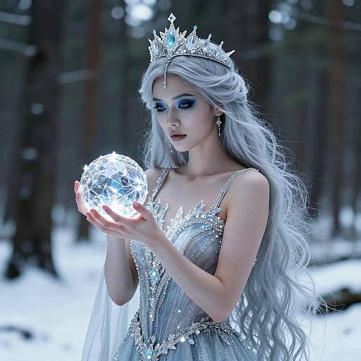 Ethereal Ice Queen in Snowy Forest