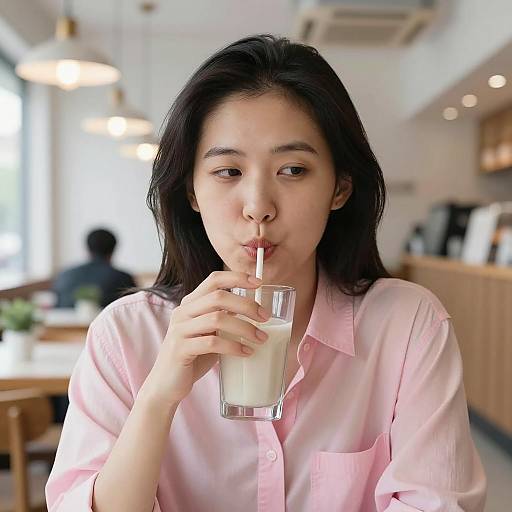 Relaxed Asian Woman in Bright Restaurant