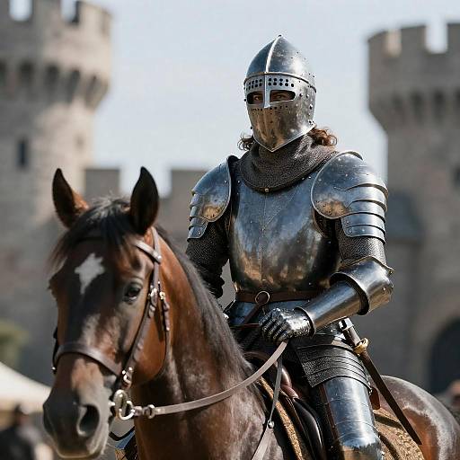 Knight in Shiny Blue Armor on Horse