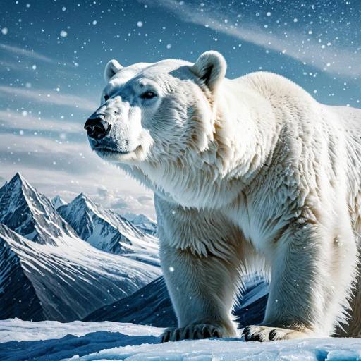 Majestic Polar Bear in Snowy Mountain Landscape Majestic Polar Bear in Snowy Mountain Landscape