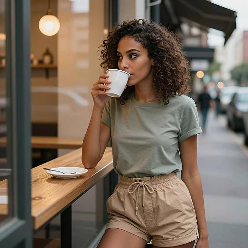 Casual Café Portrait in City Evening