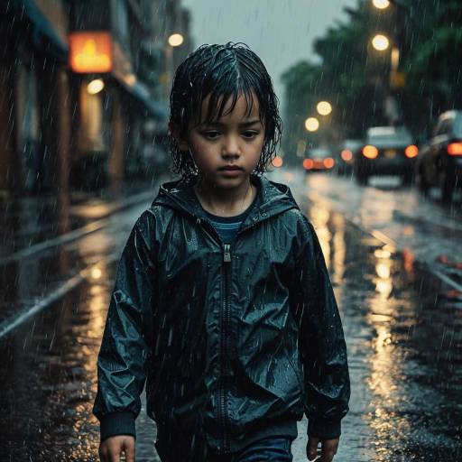 Sad Boy Walking in the Rain