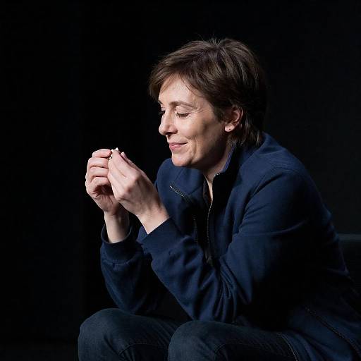 Side-Lit Middle-Aged Woman Holding Object