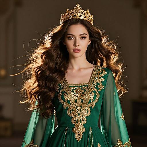 Ethereal Woman in Emerald Dress
