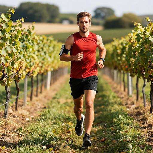 Runner in Vineyard Under Sunny Skies