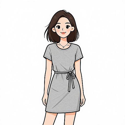 Smiling Woman in Casual T-Shirt Dress