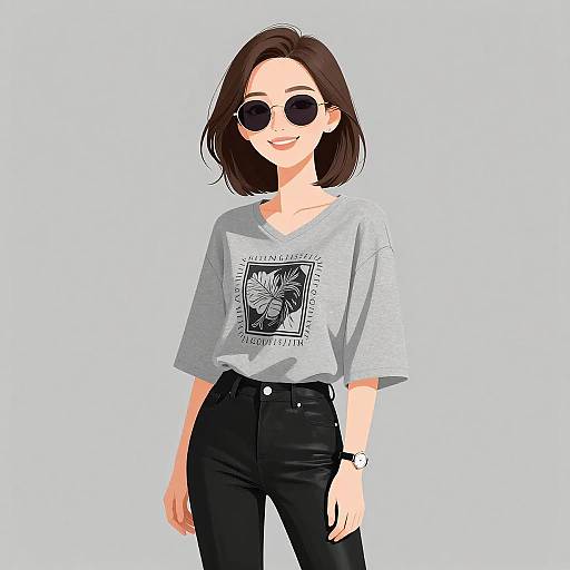 Chic Smiling Woman in Casual Outfit