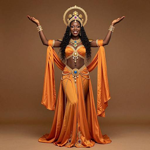 Regal Black Goddess in Orange Silk