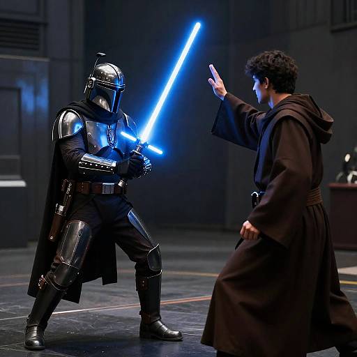 Dramatic Lightsaber Duel in Shadows