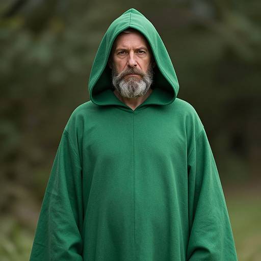 Elderly Man in Green Hooded Robe