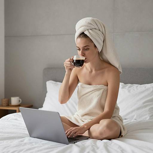 Cozy Morning: Woman in Towel Turban