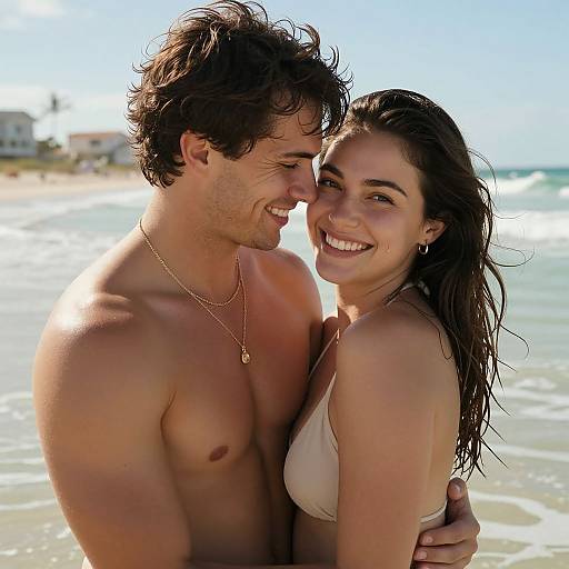 Sunny Beach Couple Embrace